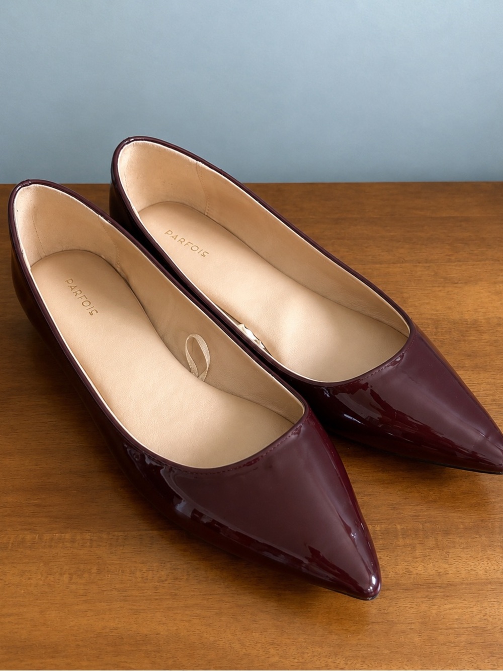 PARFOIS Patent Pointed Ballet Flats in Wine